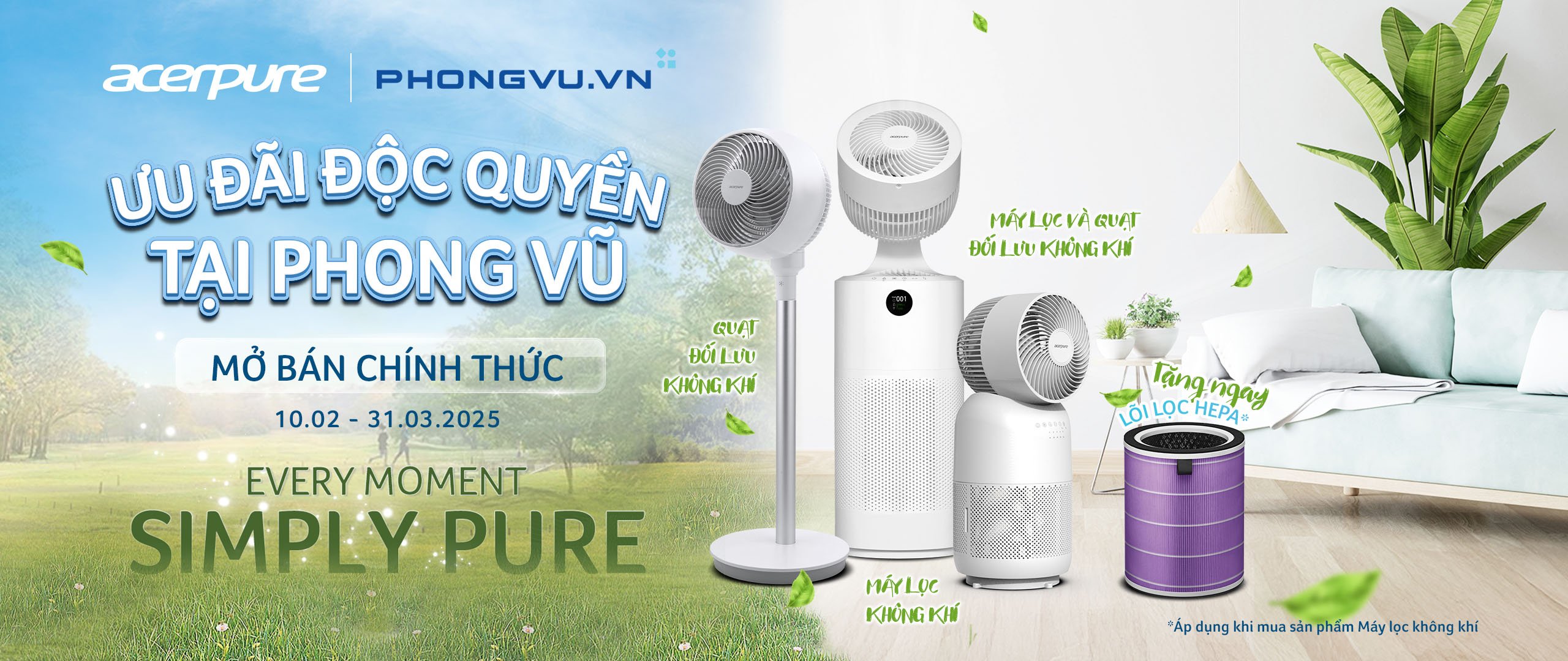 Ưu Đãi Mở Bán Acerpure 10.02.2025 Tại Phong Vũ - Tặng Kèm Lõi Lọc Hepa - Acerpure Việt Nam - Homepage Banner